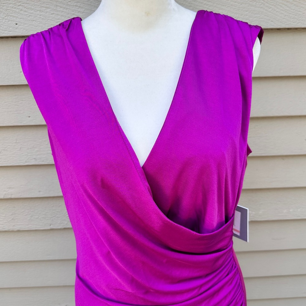 Marc New York Andrew Marc Purple Ruched Faux Wrap Sheath Dress MD2AK590 Sz 10 - Picture 12 of 16